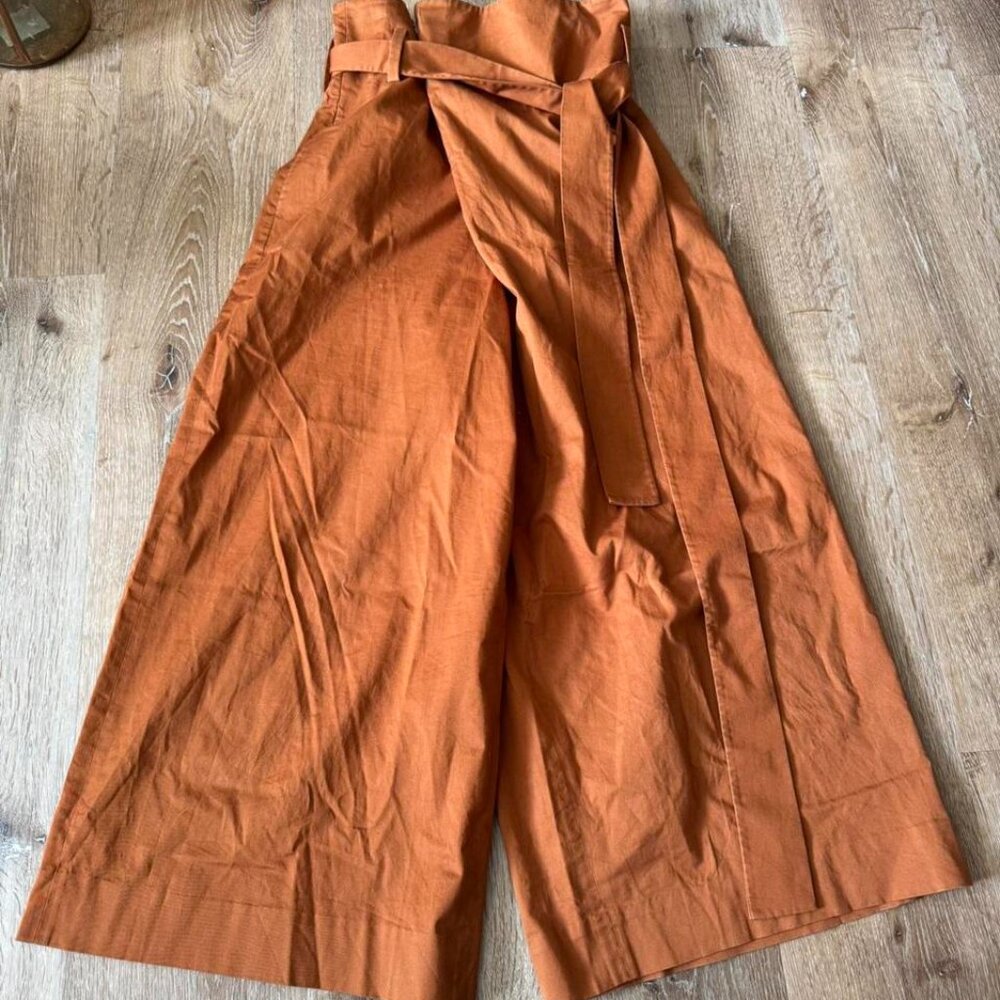 Cos Burnt Orange High Waisted‎ Wide Leg Paper Bag Pants Size EU 34 / US Size 4
